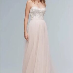 W.Too by Watters Bridesmaid Elegant Strapless Lace Bodice Dress